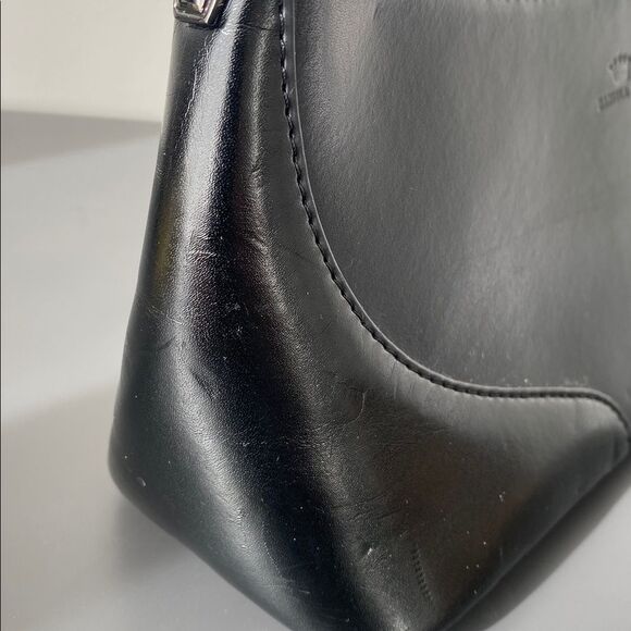 Daniela Moda Black Leather Hand / Shoulder Bag Small Y2K Preppy Classic Minimal - Picture 14 of 15